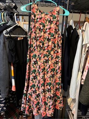J. Crew Factory Pink Coral Floral Sleeveless Midi Dress